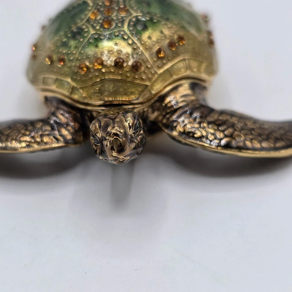 Enamel Trinket Box Turtle Hinged Jeweled‎ Decorative Figurine Collectible